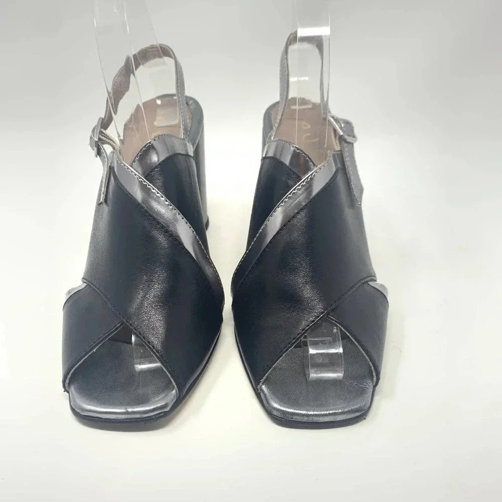 Ouigal Metallic Slingback‎ Heels Black Silver